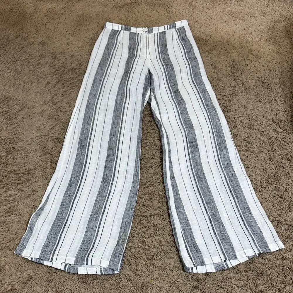 Reformation Striped High Rise Wide-Leg Linen Pants Size 0 Coastal Resort Boho